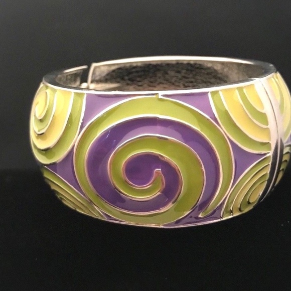 Designer Statement Bracelet Green Purple Enamel - Picture 4 of 7